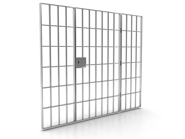 istock Prison door bars with lock against white background 176010255