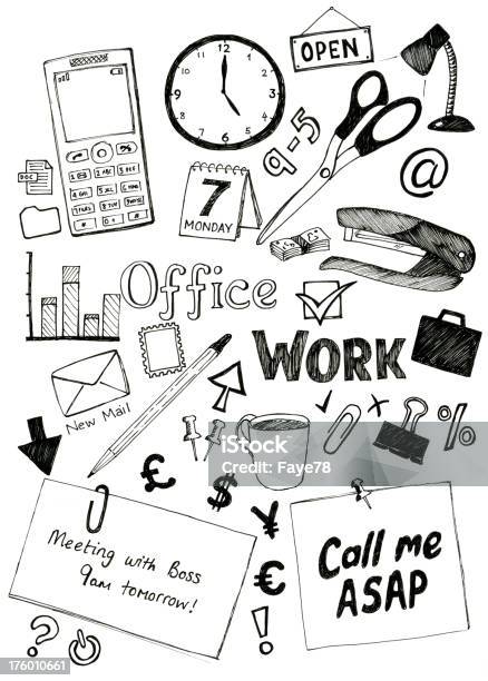 Office Doodles Stock Illustration - Download Image Now - Drawing - Activity, British Currency, Calendar