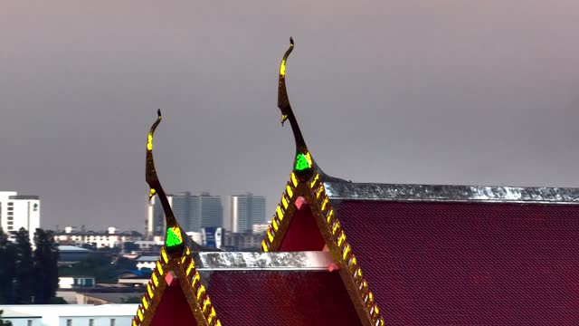 Top of Thai temple roof and signal tower 5G bangkok Thailand