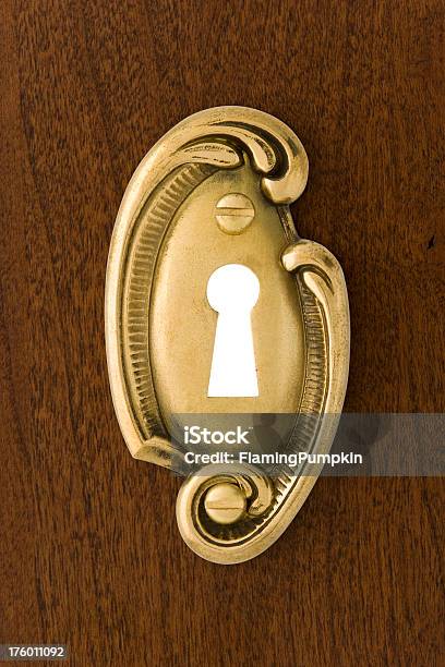 Buco Della Serraturafantasia Escutcheon Su Legno Portiera Full Frame - Fotografie stock e altre immagini di Buco della serratura