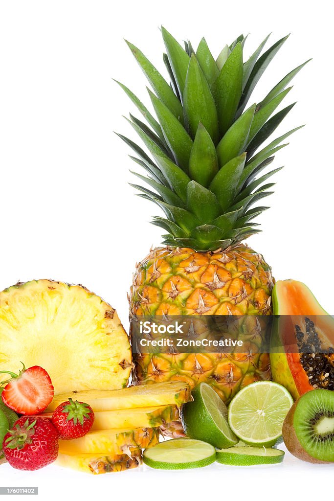 Composizione di frutta esotica, isolato su bianco - Foto stock royalty-free di Ananas