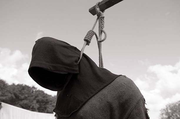 executed man (doll) hanging in the gallows. Photo was taken at a viking-show in Denmark.