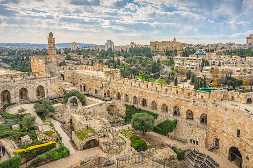 Tower of David an ancient citadel in Old Town Jerusalem, Palestine.