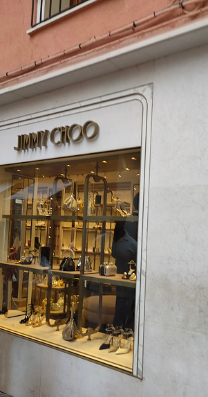 Venice, Italy - October 5, 2023: The Jimmy Choo store at Venice, Italy on October 5, 2023