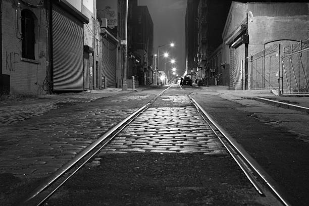 istock Brooklyn DUMBO Backstreet at Night with Railway Track 176011926