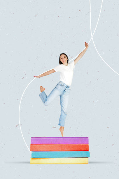 istock vertical creative collage of a female student standing on a stack of books. 1760119712
