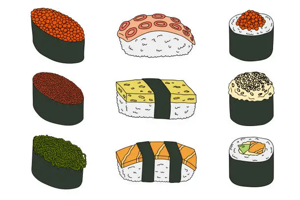 Vector illustration of Hand drawn sushi clipart