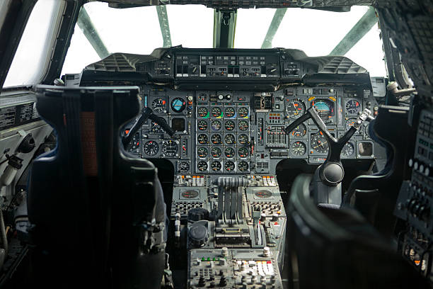 Cockpit interior of a supersonic Air Liner stock photo