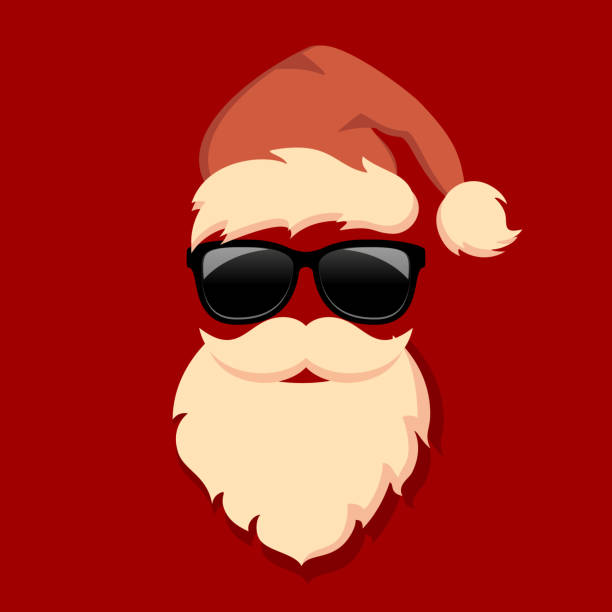 Cool Santa Claus face with sunglasses, vector cartoon on red background Cool Santa Claus face with sun glasses, vector cartoon on red background background of the cool guy wearing sunglasses stock illustrations