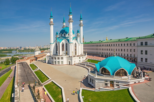 Kul Sharif Mosque (Qol Sharif Mosque) in downtown Kazan, Tatarstan, Russia on a sunny day.