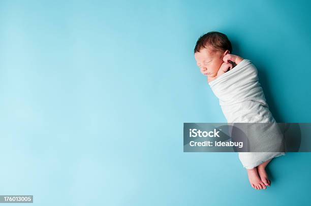 Newborn Baby Boy Sleeping Stock Photo - Download Image Now - Baby - Human Age, Wrapped, Baby Blanket