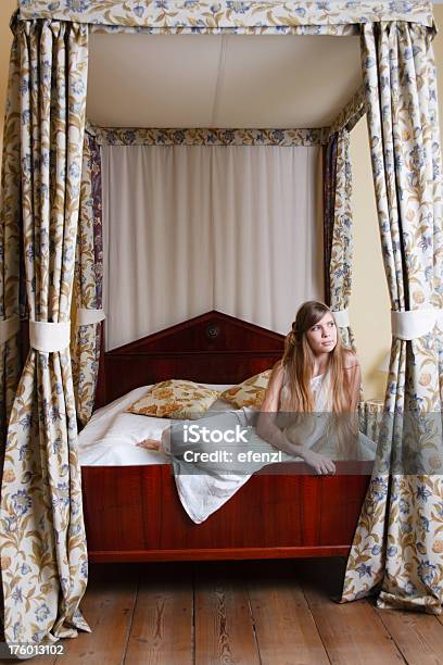 Woman In Bedroom Stock Photo - Download Image Now - Females, Four-Poster Bed, Women