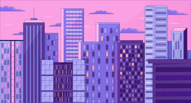 Vector illustration of Twilight skyscrapers chill lo fi background