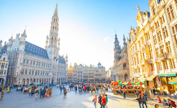 Grand Place square in Brussels old town, Belgium Brussels, Belgium - 22 May, 2023: Grand Place square in the city centre houses in brussels stock pictures, royalty-free photos & images