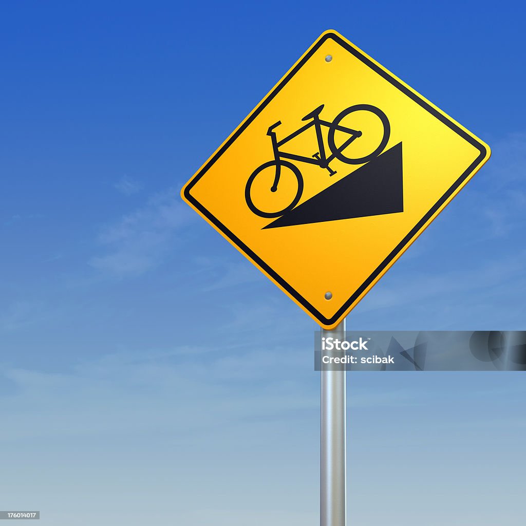 Велосипедная спуск-желтый Предупреждающий дорожный знак - Стоковые фото Без людей роялти-фри