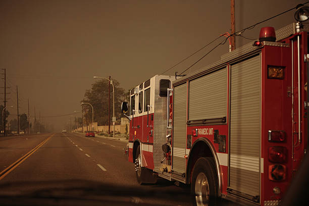 Front view of two fire trucks at the scene
