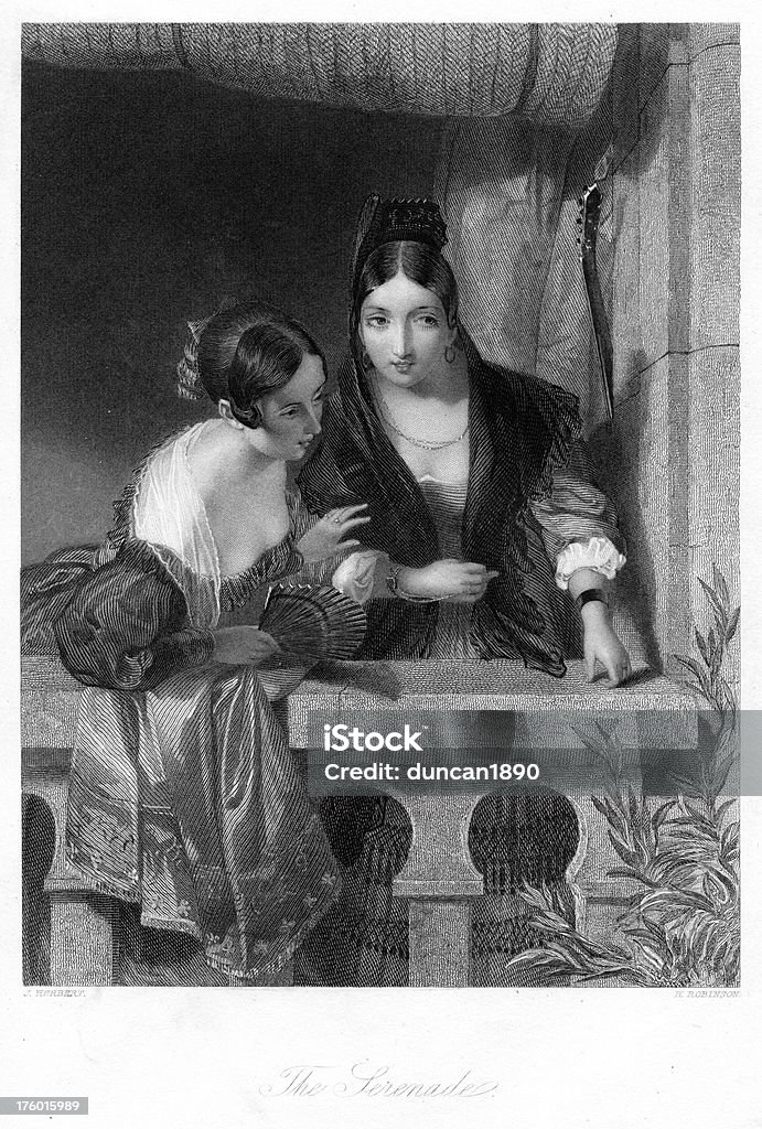 La sérénade-traditionnel espagnol femmes du XIXe siècle - Illustration de Robe libre de droits