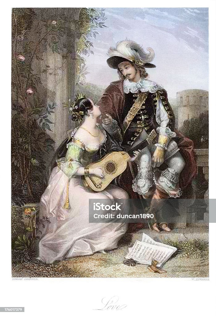 Романтический Молодая пара в любви XVII века - Стоковые иллюстрации XVII век роялти-фри