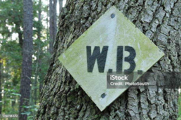 Trail Marker Stock Photo - Download Image Now - Forest, Horizontal, Leaf