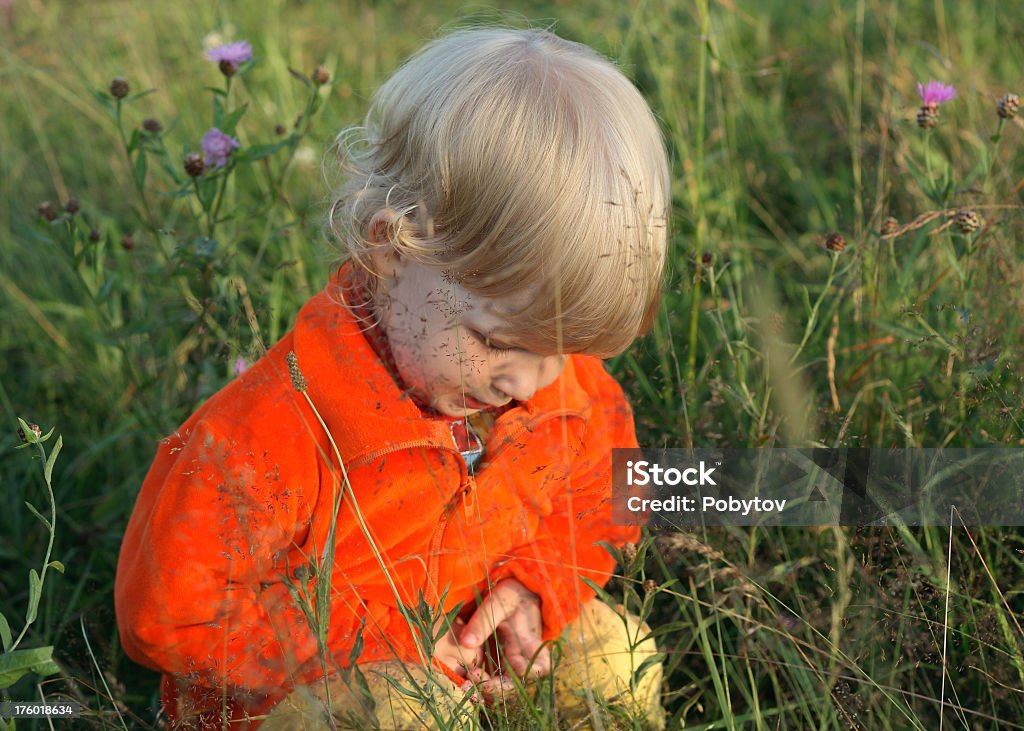 a pequena garota em uma grama - Foto de stock de Adolescência royalty-free