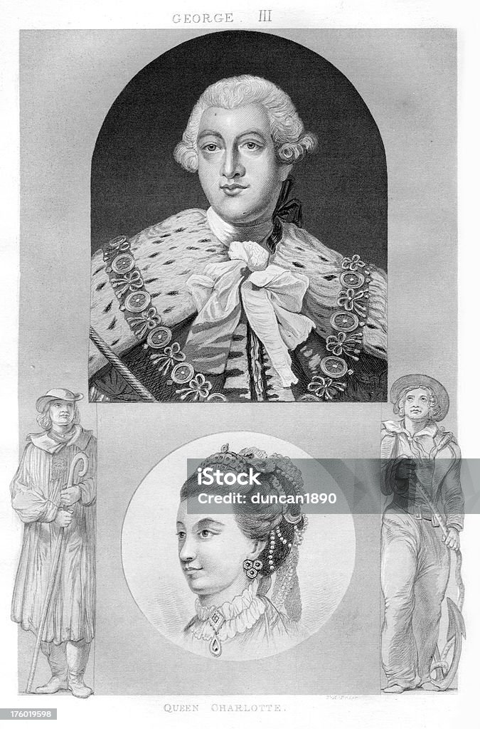 킹 조지 3세 (King George III 및 퀸샬럿 - 로열티 프리 조지 3세 스톡 일러스트