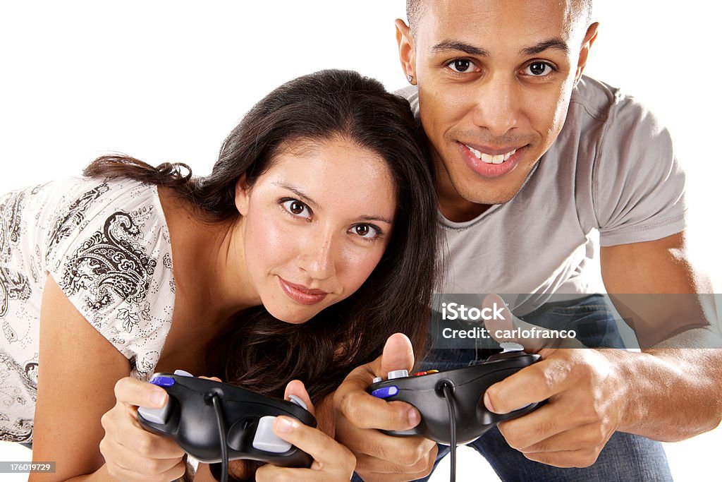 커플입니다 게임하기 비디오 게임 - 로열티 프리 Brand Name Video Game 스톡 사진