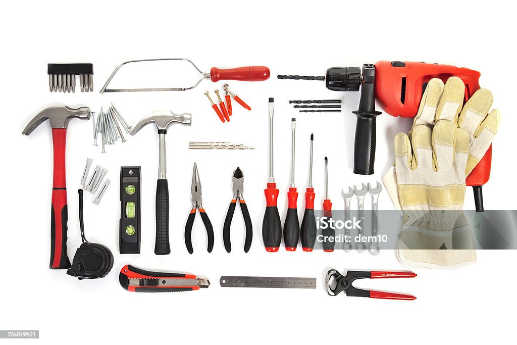 Various tools on white background Carpentry Stock Photo