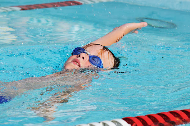 istock Young Boy Male Athlete Backstroke Swimmer Racing in Pool 176020049