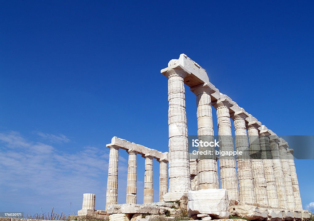 Rozciągacz Poseidon w Cape Sounion w pobliżu Athens - Zbiór zdjęć royalty-free (Sounion)