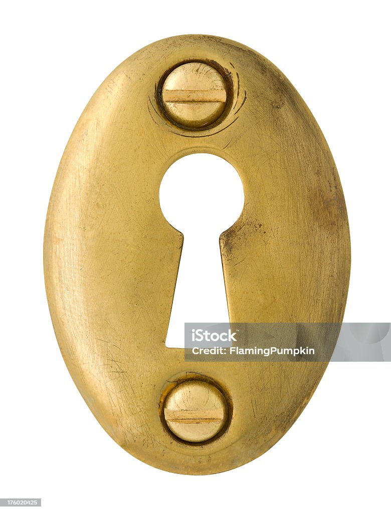 Buco della serratura-ovale Escutcheon su sfondo bianco. - Foto stock royalty-free di Buco della serratura