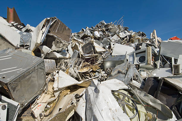 crushed cars at a scrapyard