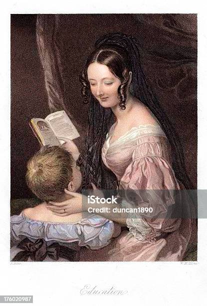 Mutter Und Kinderziehung Stock Vektor Art und mehr Bilder von 19. Jahrhundert - 19. Jahrhundert, Farbbild, Frauen