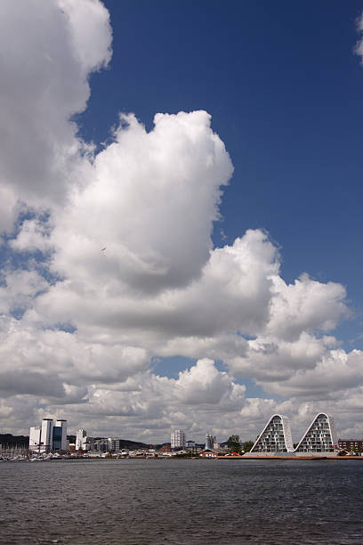 Skyline of Vejle Skyline in Vejle with new apartment buildings being built in Vejle harbor next to the Vejle Fjord in Denmark. billund stock pictures, royalty-free photos & images