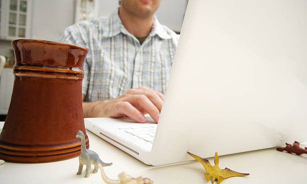 istock Man Working from Home with Lap Top and Toys 176022563
