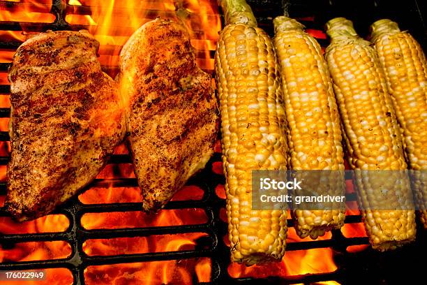Grilled Chicken And Corn Stock Photo - Download Image Now - Barbecue Grill, Grilled Chicken, Corn On The Cob