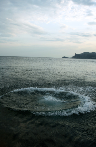 circles on sea water after a jump
