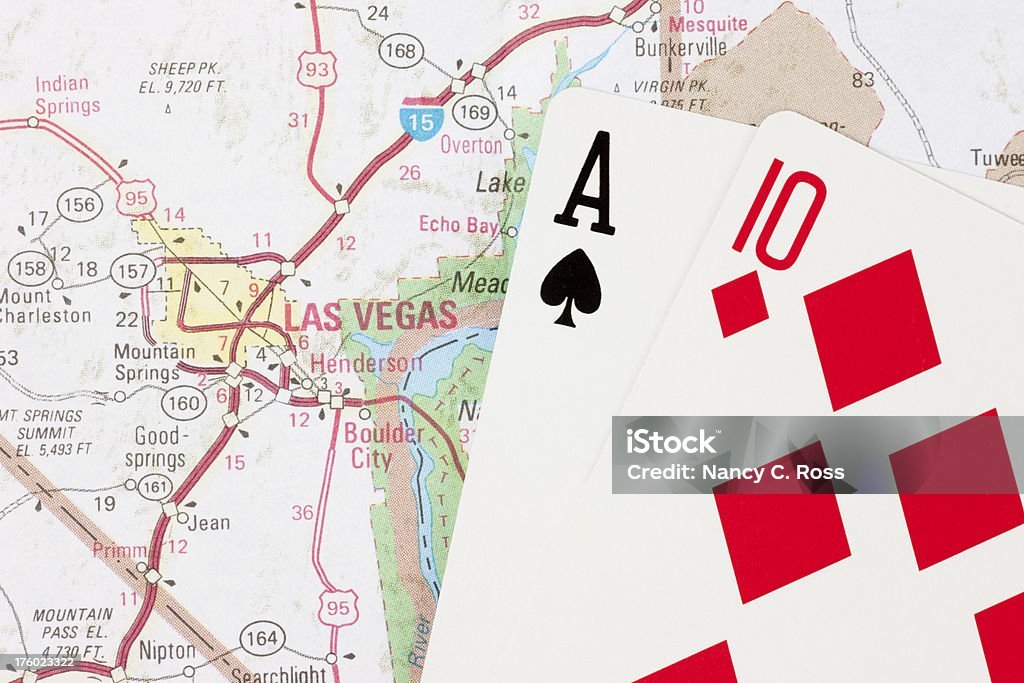 Vinte e uma mão em Blackjack no mapa para Las Vegas Nevada - Royalty-free Las Vegas Foto de stock