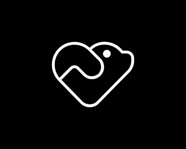 Vector illustration of Heart and dog linear logo. Minimalistic shelter pet care flat symbol. Vector illustration