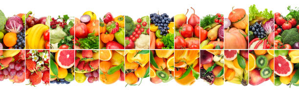 istock Double pattern of fresh vegetables, fruits and berries isolated on white 1760246156