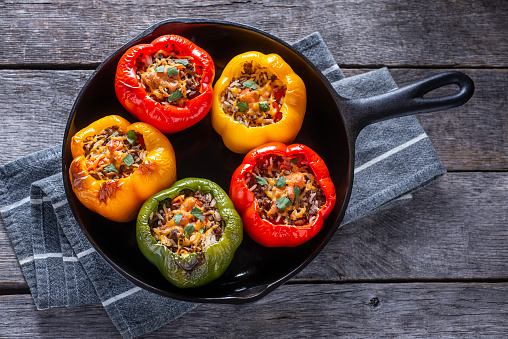Stuffed Bell Peppers in a Cast Iron Skillet