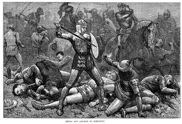 the битва agincourt - henry v stock illustrations