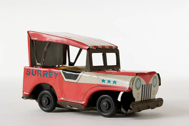 istock Isolated shot of rusty tin toy Jeep on white background 176027289