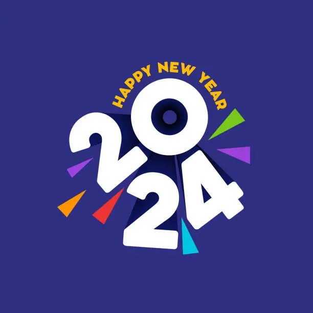 Vector illustration of 2024 Happy New Year typography banner design. 2024 Happy New Year Lettering on blue Background. New year logo vector Illustration.