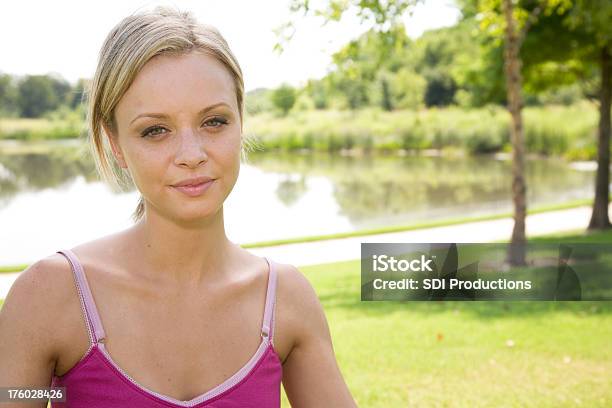 Young Caucasian Woman At A Park Stock Photo - Download Image Now - 20-24 Years, 20-29 Years, Adult