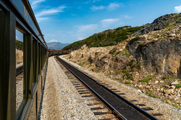 istock White Pass Summit excursion tour train in the mountains, Alaska, USA. 1760294353