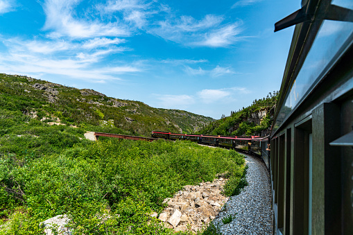 White Pass Summit excursion tour train, Alaska, USA.