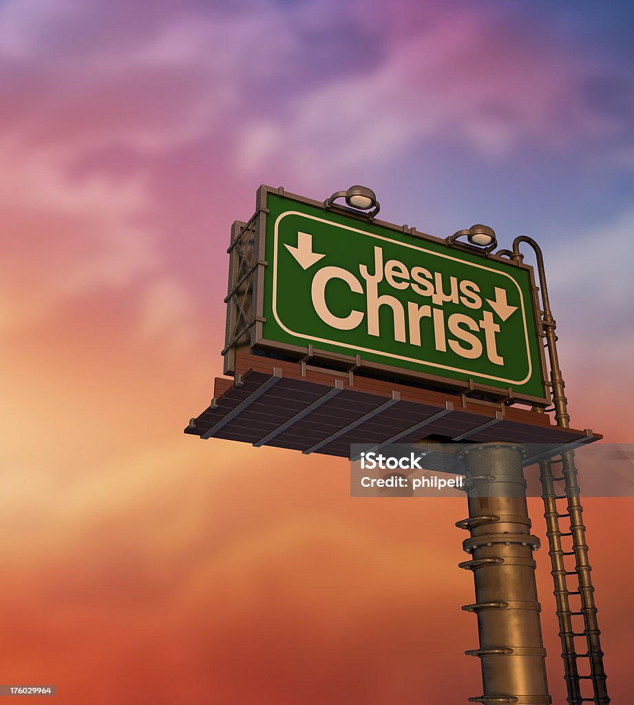 Niedrigen Winkel Ansicht einer'Jesus Christ'Billboard bei Sonnenaufgang - Lizenzfrei Aufnahme von unten Stock-Foto