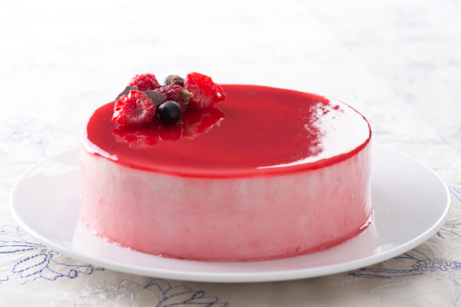 Red fruits mousse on a dish ready to eat