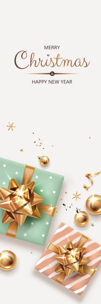 istock Vertical banner with gold Christmas symbols and text. 1760326796