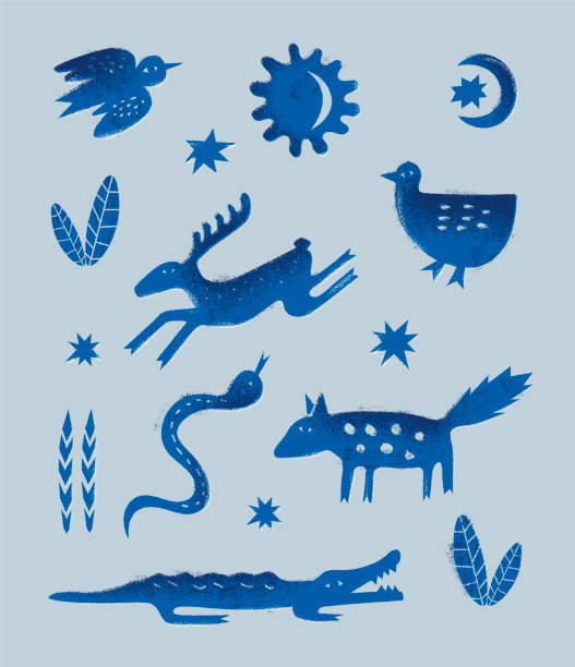 Linocut Style Vector Scandi Animal Figures Bundle.